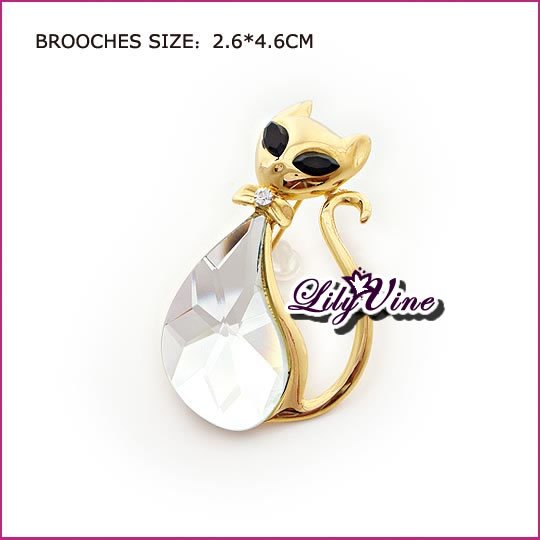 Crystal Cat Brooch, Brooches