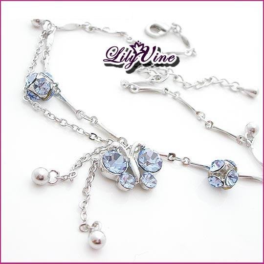 Blue Crystal Butterfly Anklet, Anklets