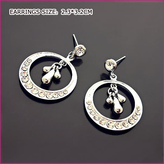 Pt Plated Crystal Pierced Earrings, Pierced earrings, Earrings