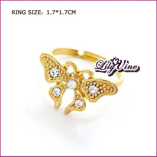Golden Plated Butterfly Crystal Ring, Rings