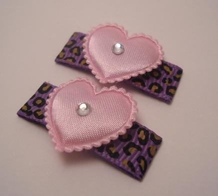 Grape Leopard Heart Clips