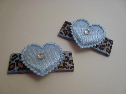 Blue Leopard Heart Clips