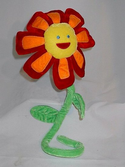 Russ Plush Red Orange Flower w Face and Bendable Stem