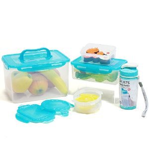 Lock & Lock Blue Lid Lunch Box 10-Piece 4 Containers with a Bottle