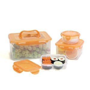 Lock & Lock 8-Piece Lunch Box, 4 Containers, Orange Lid