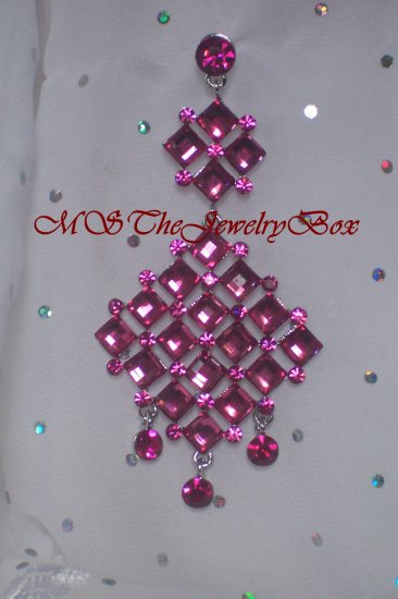 Fuscia HOT PINK /Crystal Chandelier Earrings Drop, Dangle