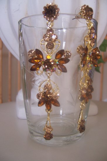 Brown, Topaz Crystal Chandelier Earrings, Dangle, Drop