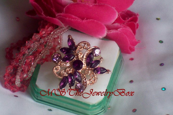 Large Purple Crystal Fashion Cocktail Ring Vintage Look