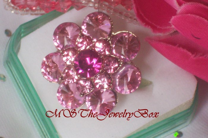 Large Pink Crystal Fashion Cocktail Ring Vintage Look