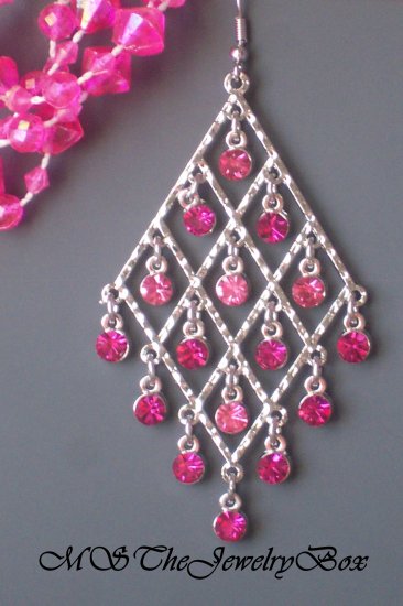HOT PINK / Fuscia Crystal Chandelier Earrings Drop, Dangle