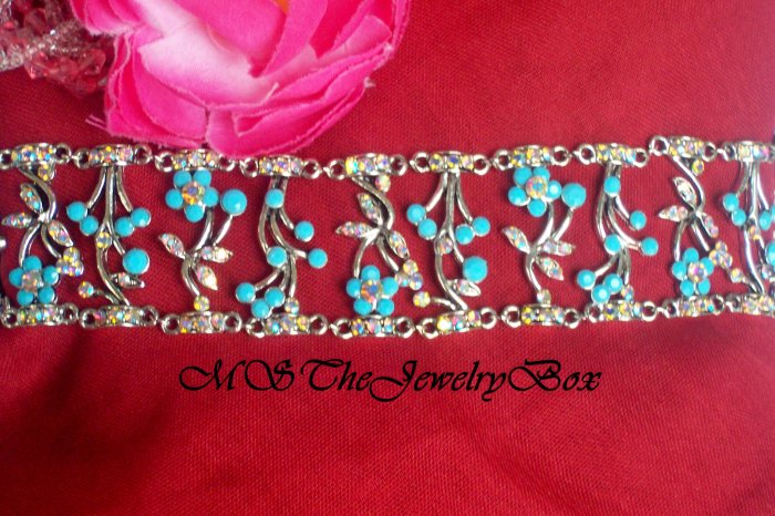 BLUE VICTORIAN AUSTRIAN CRYSTAL CHOKER NECKLACE AB