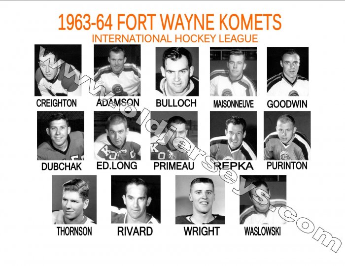1963-64 FORT WAYNE KOMETS HEADSHOTS TEAM PHOTO