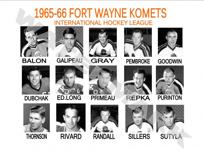 1965-66 FORT WAYNE KOMETS HEADSHOTS TEAM PHOTO