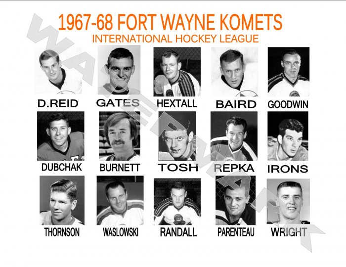 1967-68 FORT WAYNE KOMETS HEADSHOTS TEAM PHOTO