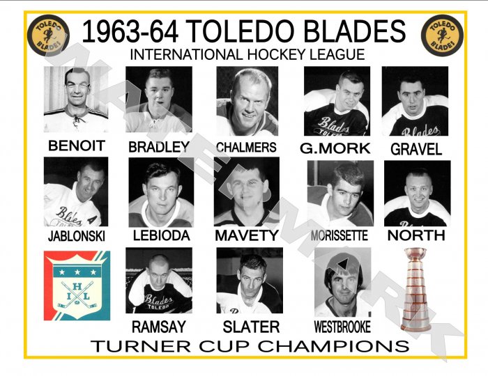 1963-64 TOLEDO BLADES IHL HEADSHOTS TEAM PHOTO