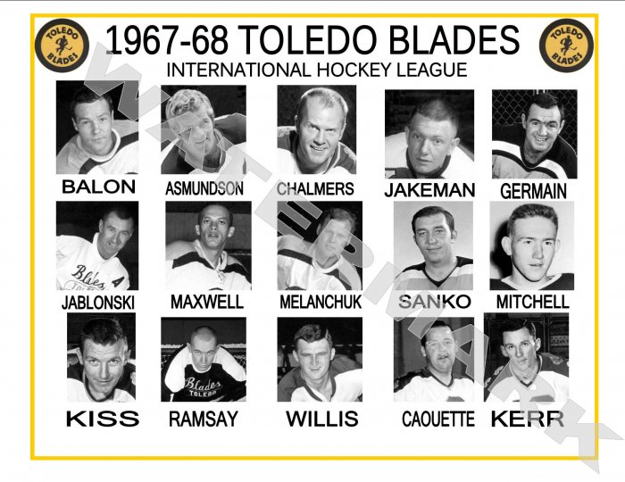 1967-68 TOLEDO BLADES IHL HEADSHOTS TEAM PHOTO