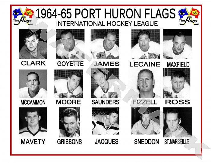 1964-65 PORT HURON FLAGS IHL HEADSHOTS TEAM PHOTO