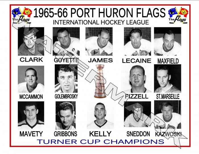 1965-66 PORT HURON FLAGS IHL HEADSHOTS TEAM PHOTO