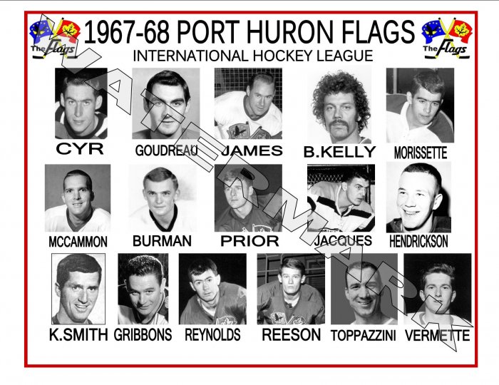 1967-68 PORT HURON FLAGS IHL HEADSHOTS TEAM PHOTO