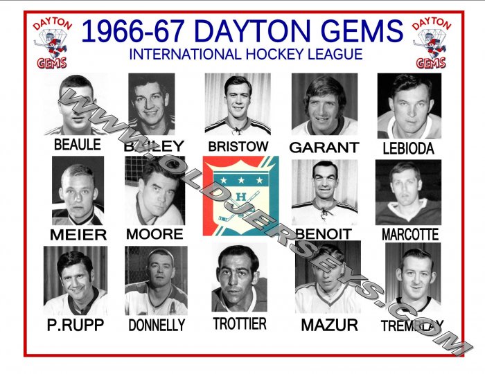 1966-67 DAYTON GEMS IHL HEADSHOTS TEAM PHOTO