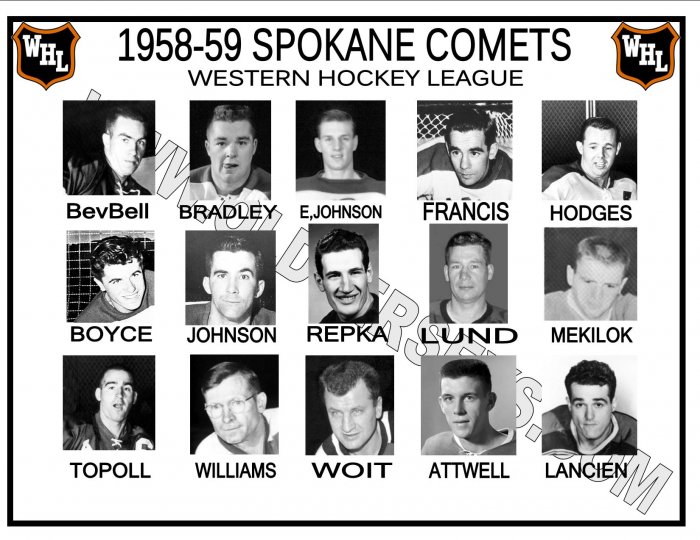 1958-59 SPOKANE COMETS WHL HEADSHOTS TEAM PHOTO