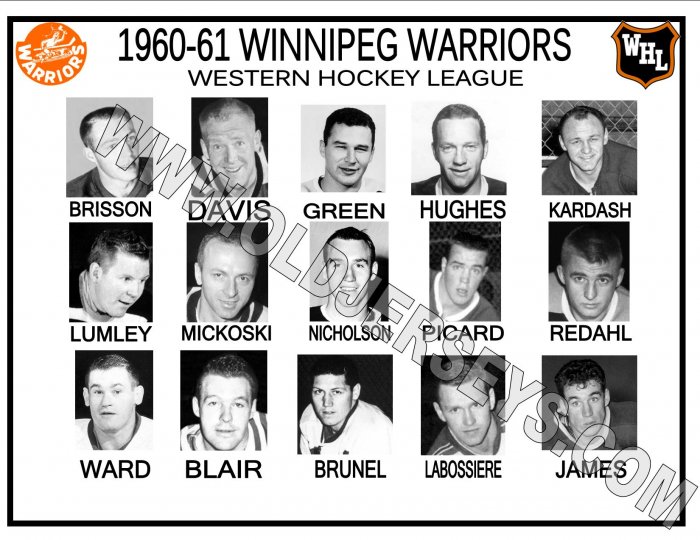 1960-61 WINNIPEG WARRIORS WHL HEADSHOTS TEAM PHOTO