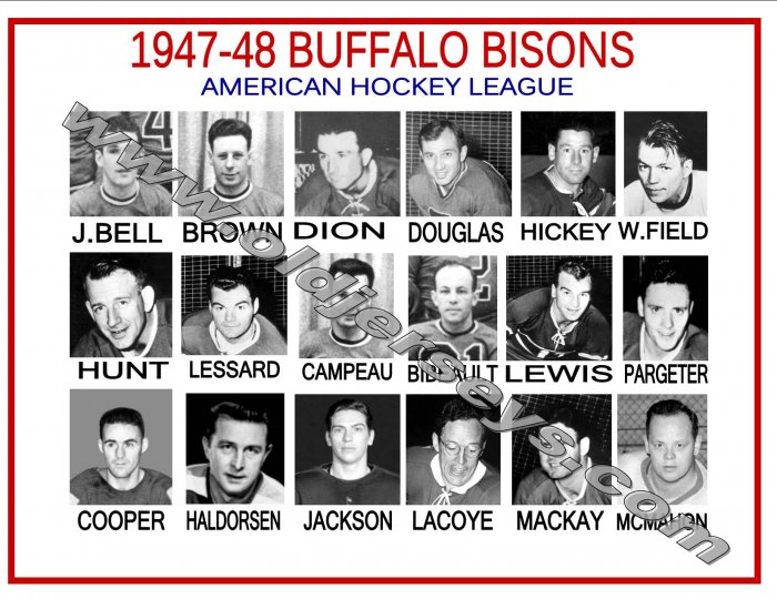 1947-48 BUFFALO BISONS AHL HEADSHOTS TEAM PHOTO