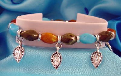 Turquoise Orange Brown Stones & Leaf Charm Bracelet Leaves