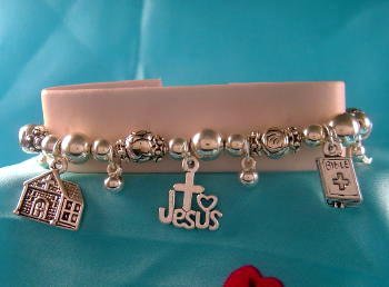 Christian Charm Bracelet Church Jesus Bible Praying Hands Charms