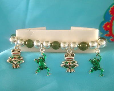 FROGS Silvertong & Green Frog Charm Bracelet