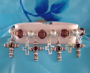 Silvertone Black Cross Charm Bracelet Christian Jewelry