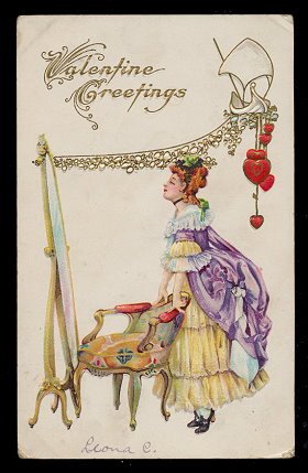 Lovely Colonial Girl Valentine's Day 1912 Postcard
