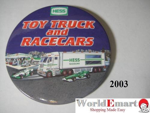 2003 Hess Toy Truck & Racecar PIN BUTTON collectable