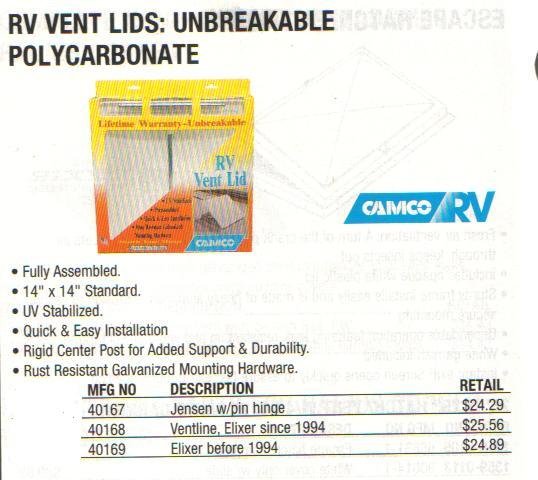 RV VENT LIDS: UNBREAKABLE POLYCARBONATE
