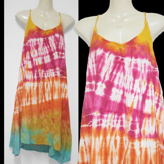 Tie dye Pink Orange CHIC HALTER short dress or top Hippie Gypsy Boho Summer COCKTAIL Dress S M L