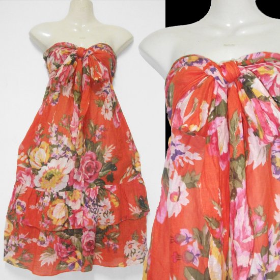 Orange With Vintage Red floral Hippie Gypsy Boho Dress or Top size S M L