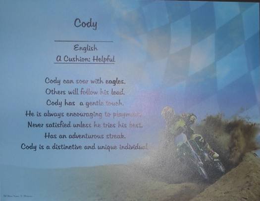 Name Poem Personalized Motorcross background paper Free Shipping