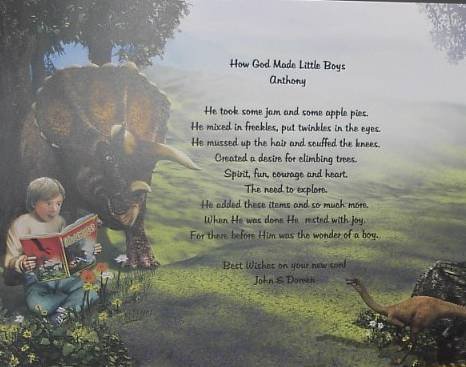 How God Made Little Boys Poem Dinosaur Background paper Free Shipping
