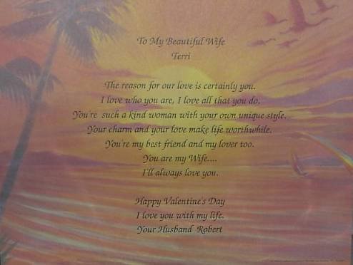 Loving Wife Poem Personalized Tropical background paper Free Shipping