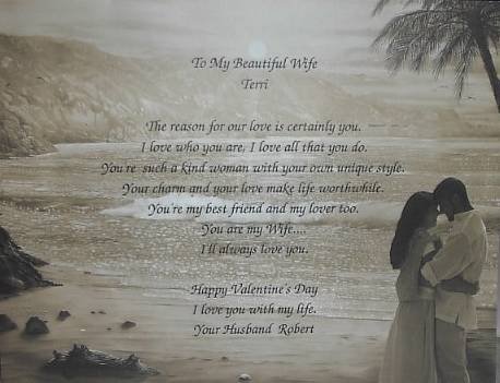 Loving Wife Poem Personalized Beach Background Paper Free Shipping
