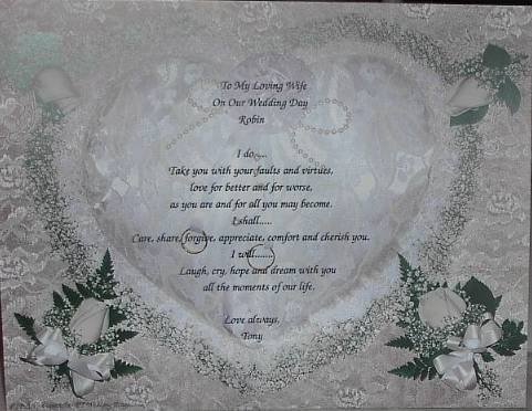 Loving Wife Or Husband Poem on Wedding Pillow Background Paper Free Shipping