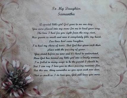 Daughter Poem Personalized on Rose & Lace Background paper Free Shipping