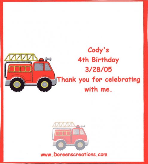 Personalized Fire Engine Birthday Hersey 1.55 oz Candy Wrappers Free Shipping