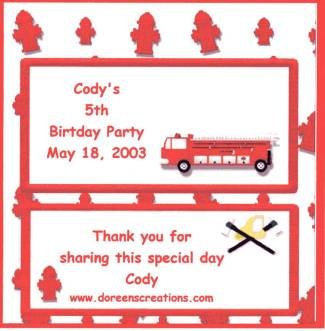 Fire Engine Personalized 1.55 oz Candy Wrappers Free Shipping