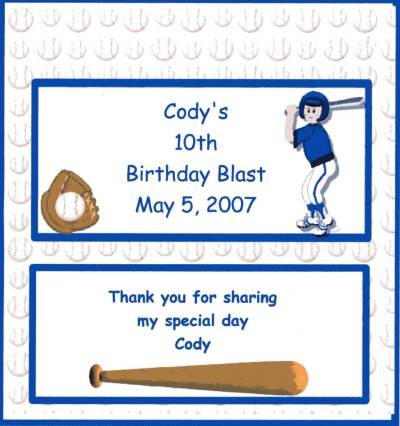 Personalized Baseball Birthday Hershey 1.55 oz Candy Wrappers Free Shipping