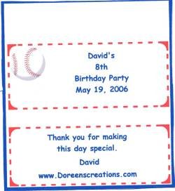 Baseball Personalized Birthday Hershey 1.55 oz Candy Wrapper Free Shipping