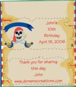Pirate Personalized Birthday Hershey 1.55 oz Candy Wrappers Free Shipping