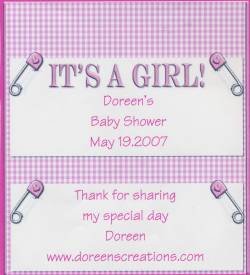 Girl Personalized Hersehy 1.55 oz Baby Shower Candy Wrapper Free Shipping