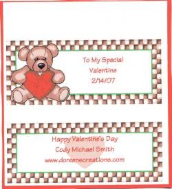 Bear Valentine Personalized Hershey 1.55 oz Candy Wrapper Free Shipping