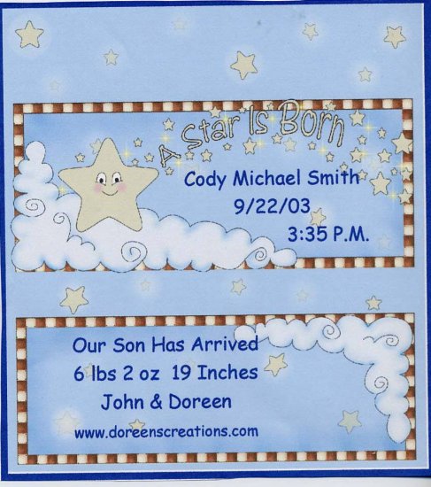 Baby Boy Birth Announcement Star Personalized Hershey 1.55 oz Candy Wrapper Free Shipping
